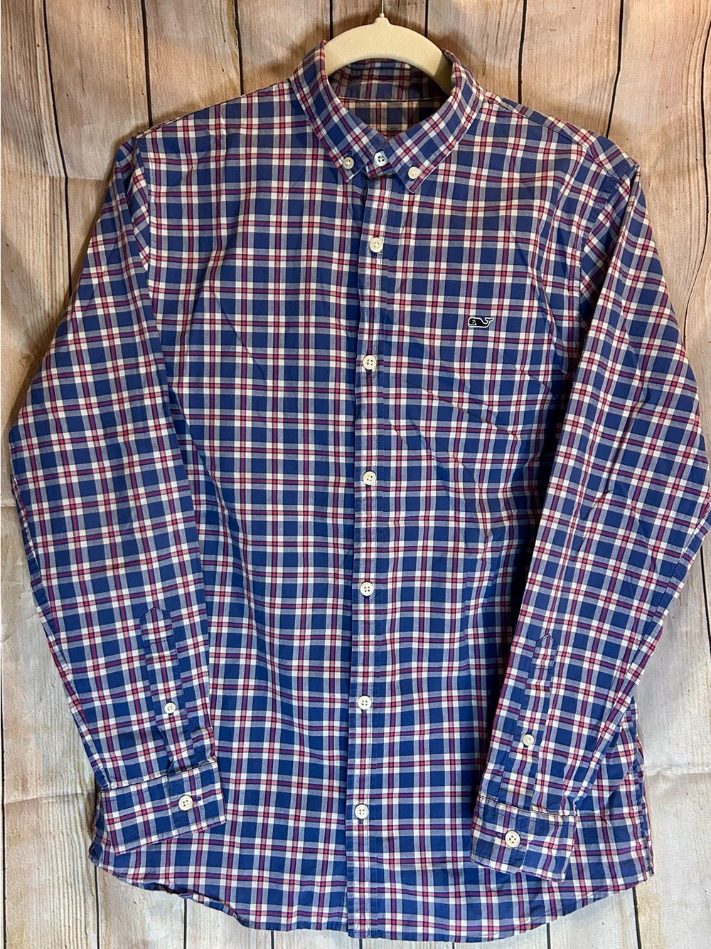 Vineyard Vines Light Blue, Light Red and White Plaid Button-Down Shirt